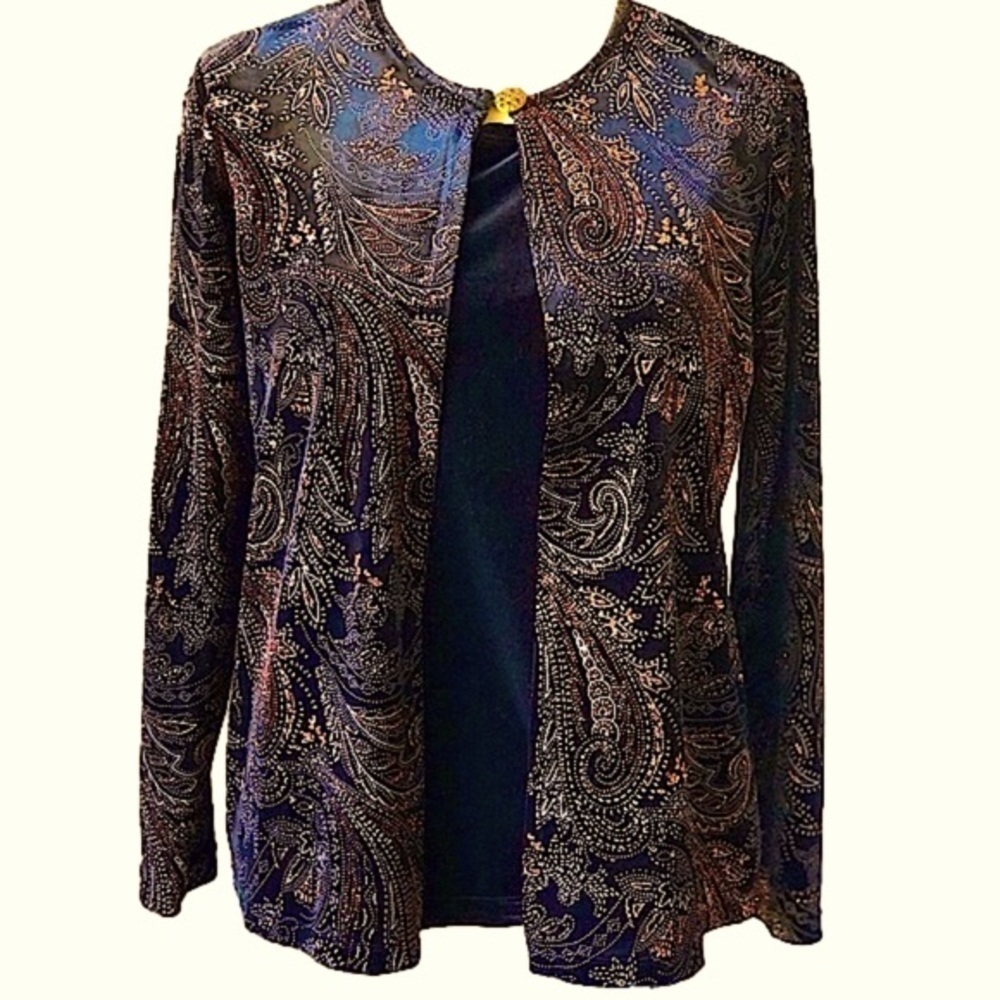Ladies Notations sparkly dinner blouse false attached velvet black camisole S